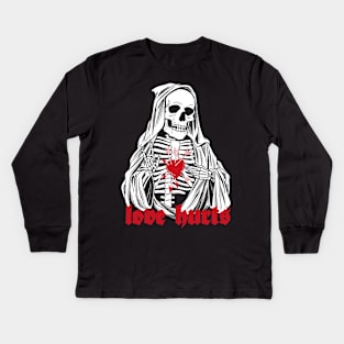 Love Hurts Death is Forever Skull Valentines Kids Long Sleeve T-Shirt